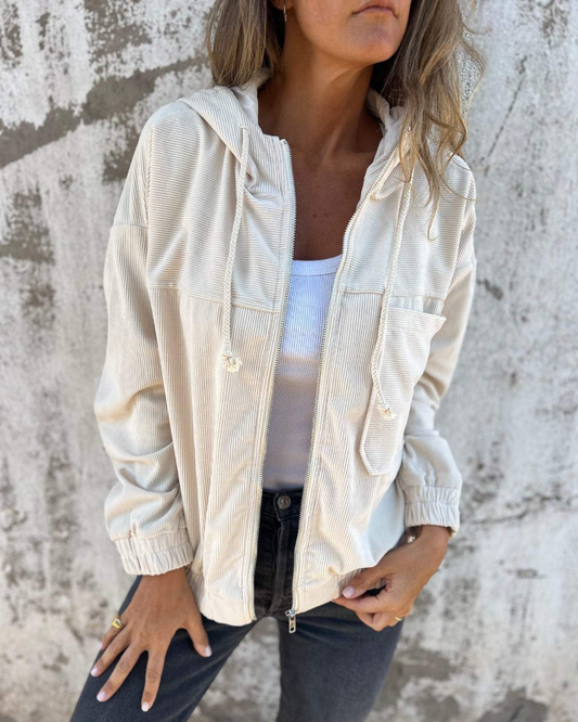 Ella™ | Veste en velours côtelé avec capuche et fermeture éclair